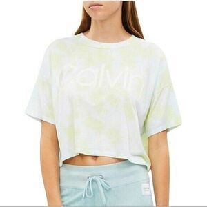 Calvin Klein Women's Lime Zest Tie Dye Cropped T-Shirt Large NWT